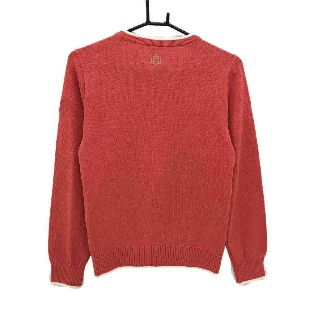 【超美品】プーマ セーター オレンジレッド系×白 前面ノルディック柄 ニット ウール混 レディース M ゴルフウェア PUMA