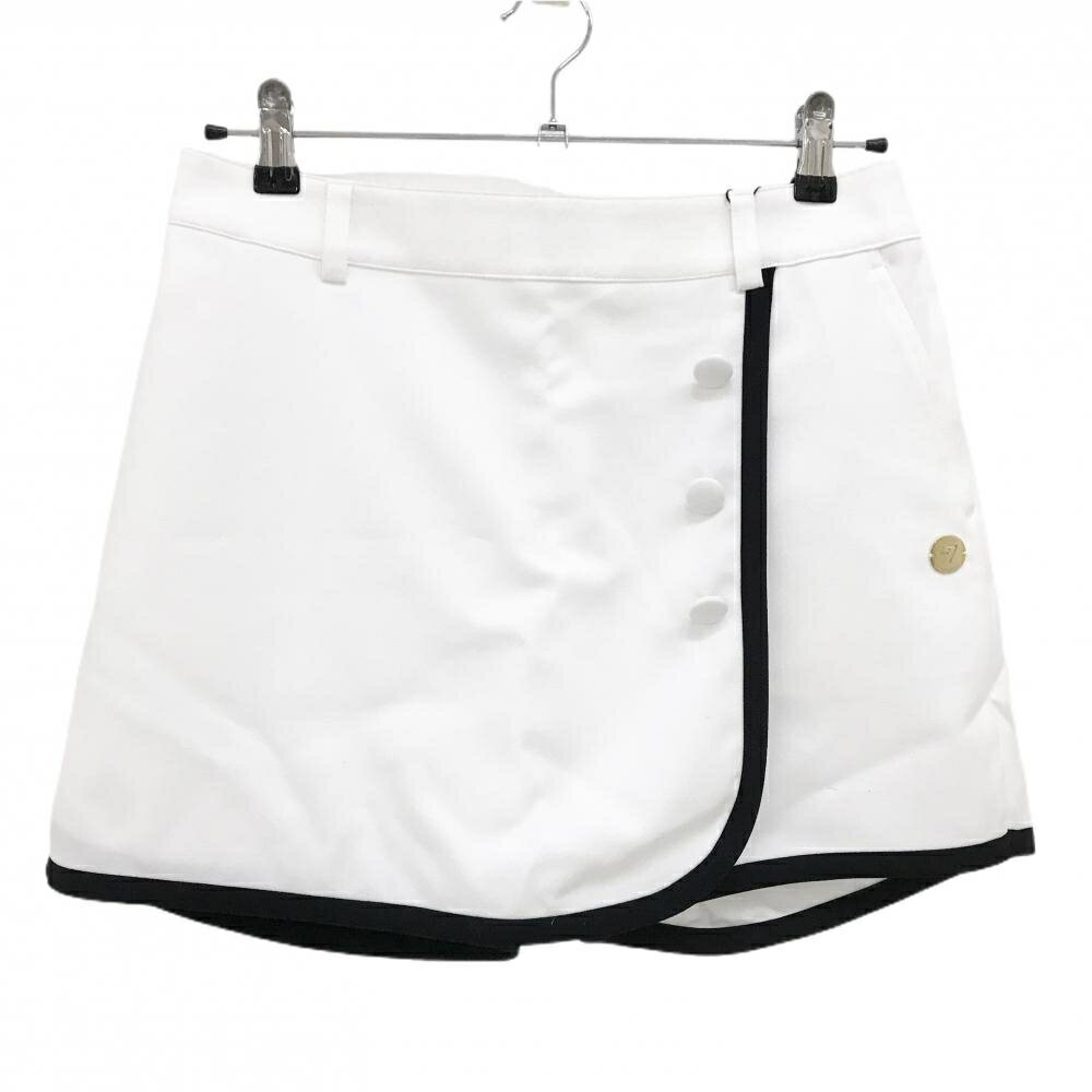 【新品】サマンサタバサNo.7 キュロットスカート 白×黒 前ボタン ロゴワッペン レディース 38(M) ゴルフウェア Samantha Thavasa