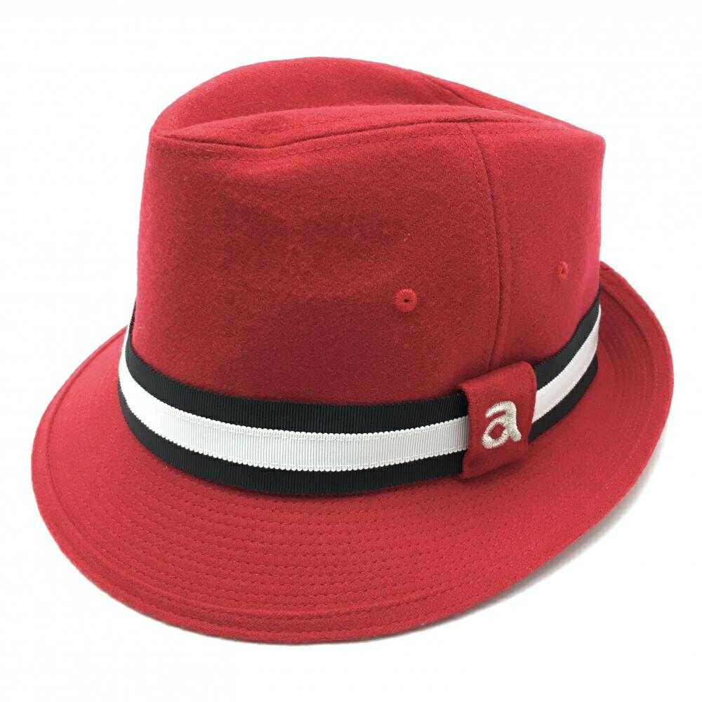 【美品】アルチビオ　中折れハット レッド リボンボーダー ウール混 レディース ゴルフウェア archivio
