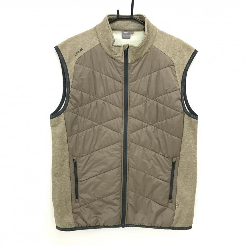 【超美品】ピン 中綿切替ベスト ライトブラウン 裏起毛 前身頃中綿 メンズ XL ゴルフウェア PING