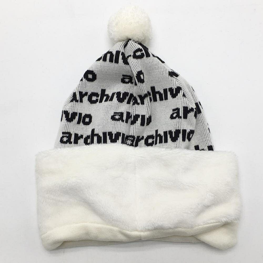 アルチビオ 2WAYニット帽 白×黒 ボンボン付 ネックウォーマー レディース ゴルフウェア archivio
