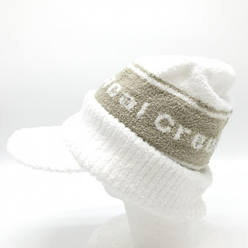 【超美品】ヒールクリーク つば付きニット帽 白×ベージュ ロゴ 40 ゴルフウェア Heal Creek