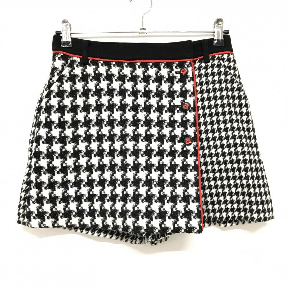 【超美品】アルチビオ ニットキュロットスカート 白×黒 千鳥格子 ウール混 裏地付 レディース 38(M) ゴルフウェア archivio