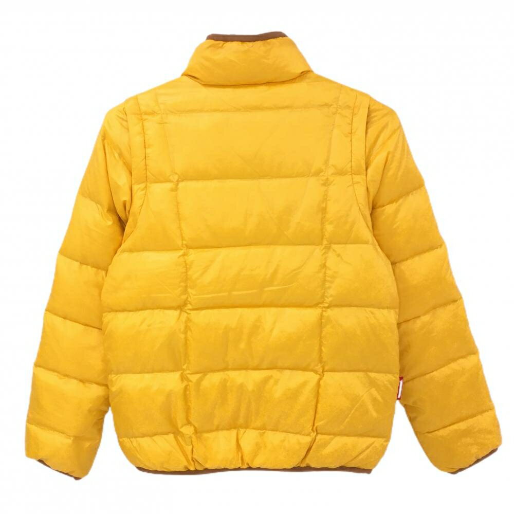 プーマ 2WAYダウンジャケット イエロー×ブラウン ロゴ刺しゅう 袖着脱可 レディース S ゴルフウェア PUMA