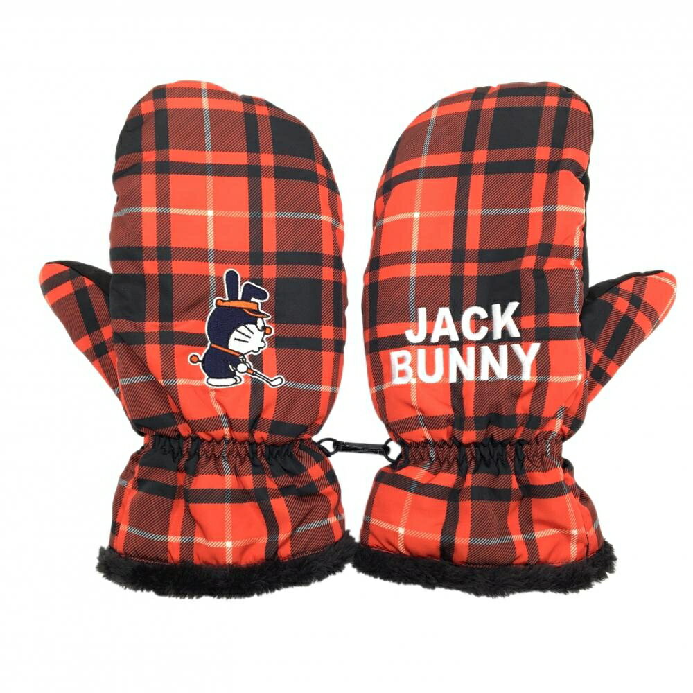 【超美品】ジャックバニー×ドラえもん 手袋 オレンジレッド系×黒 チェック ゴルファードラえもん ミト..