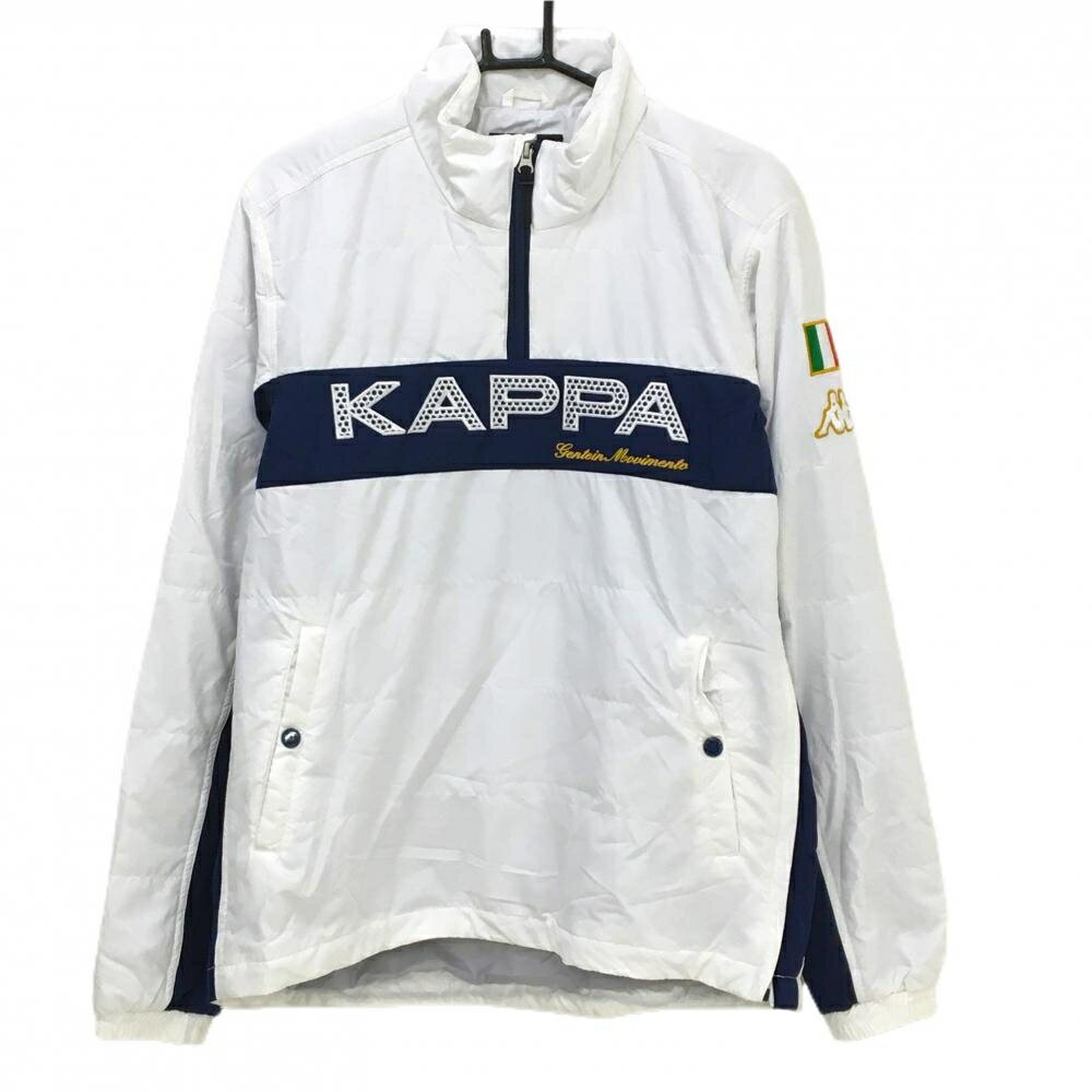 【新品】カッパ 中綿ブルゾン 白×ネイビー 発熱 蓄熱保温 ハーフジップ 収納袋付 メンズ LL ゴルフウェア Kappa