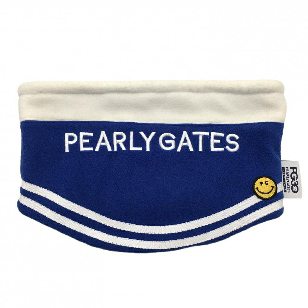 【美品】パーリーゲイツ ネックウォーマー ブルー×白 ニコちゃん フリース スマイル 30周年 FR ゴルフ..