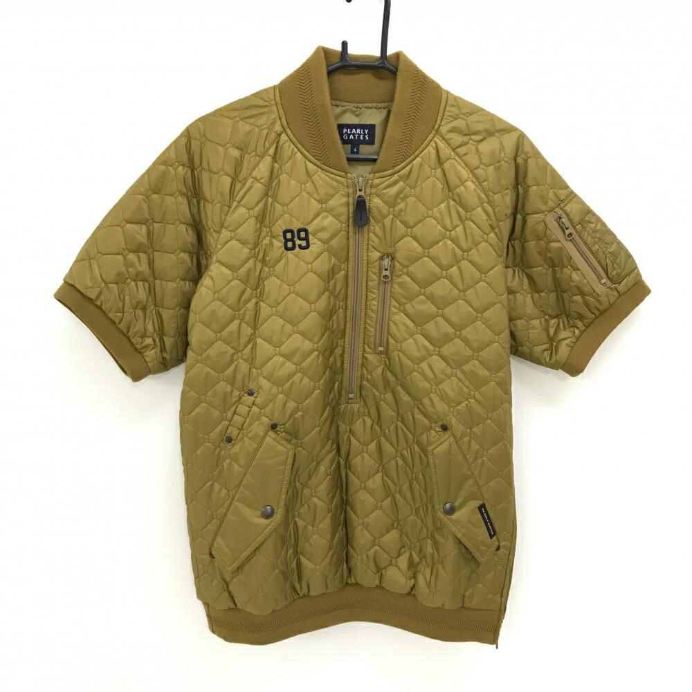 【超美品】パーリーゲイツ 半袖中綿ブルゾン ライトブラウン系 キルティング ハーフジップ メンズ 4(M) ゴルフウェア PEARLY GATES