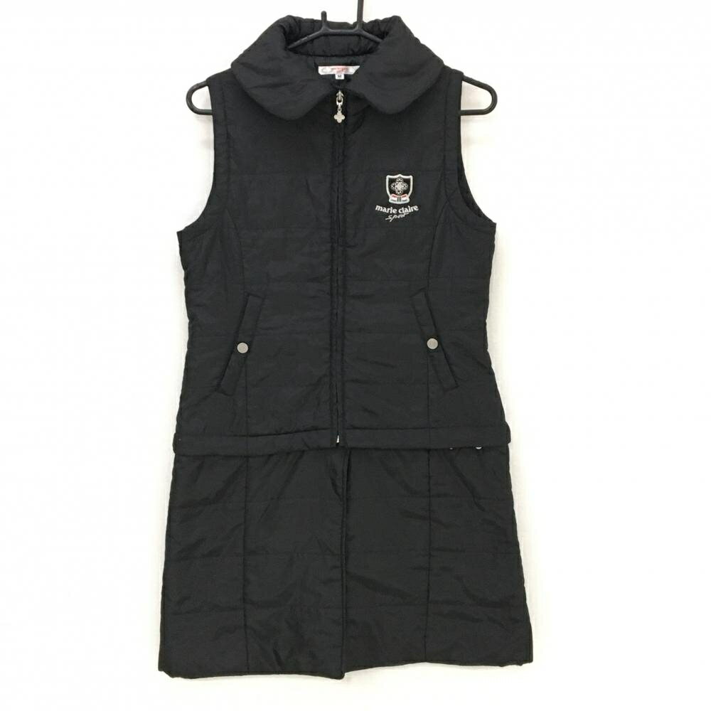 【美品】マリクレールスポール 2WAYロングベスト 黒 ピンドット地模様 スカート部着脱可 レディース M ゴルフウェア marie claire