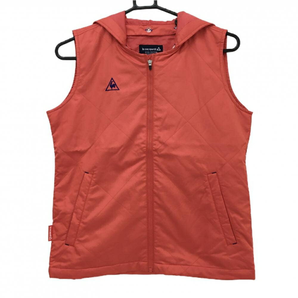 【超美品】ルコックゴルフ 2WAY中綿ベスト レッド フード着脱可 薄手 レディース M ゴルフウェア le co..