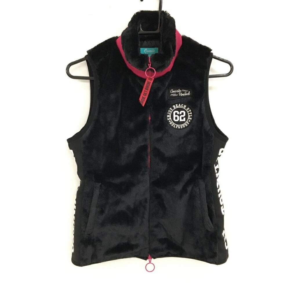 【超美品】クアルトユナイテッド ファーベスト 黒×ピンク×白 サイドロゴ レディース S ゴルフウェア CUARTO UNITED