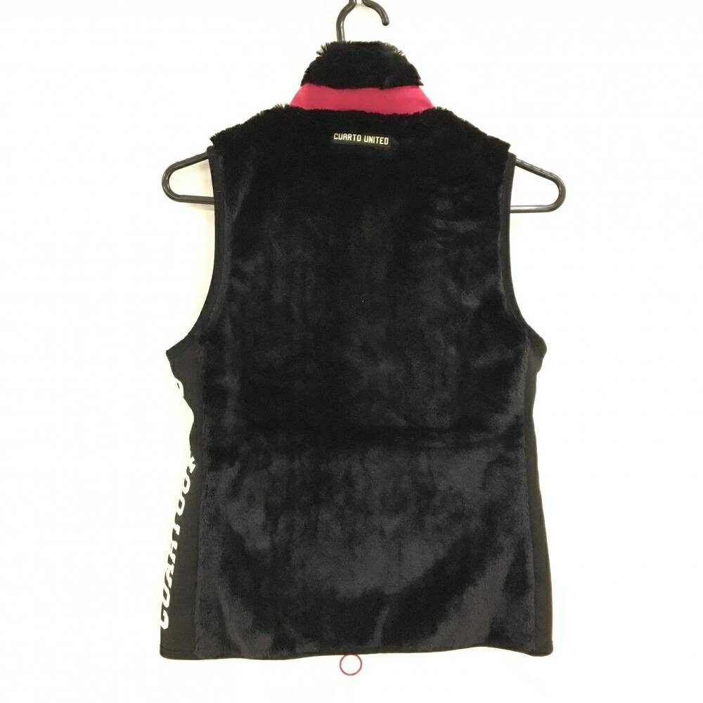 【超美品】クアルトユナイテッド ファーベスト 黒×ピンク×白 サイドロゴ レディース S ゴルフウェア CUARTO UNITED