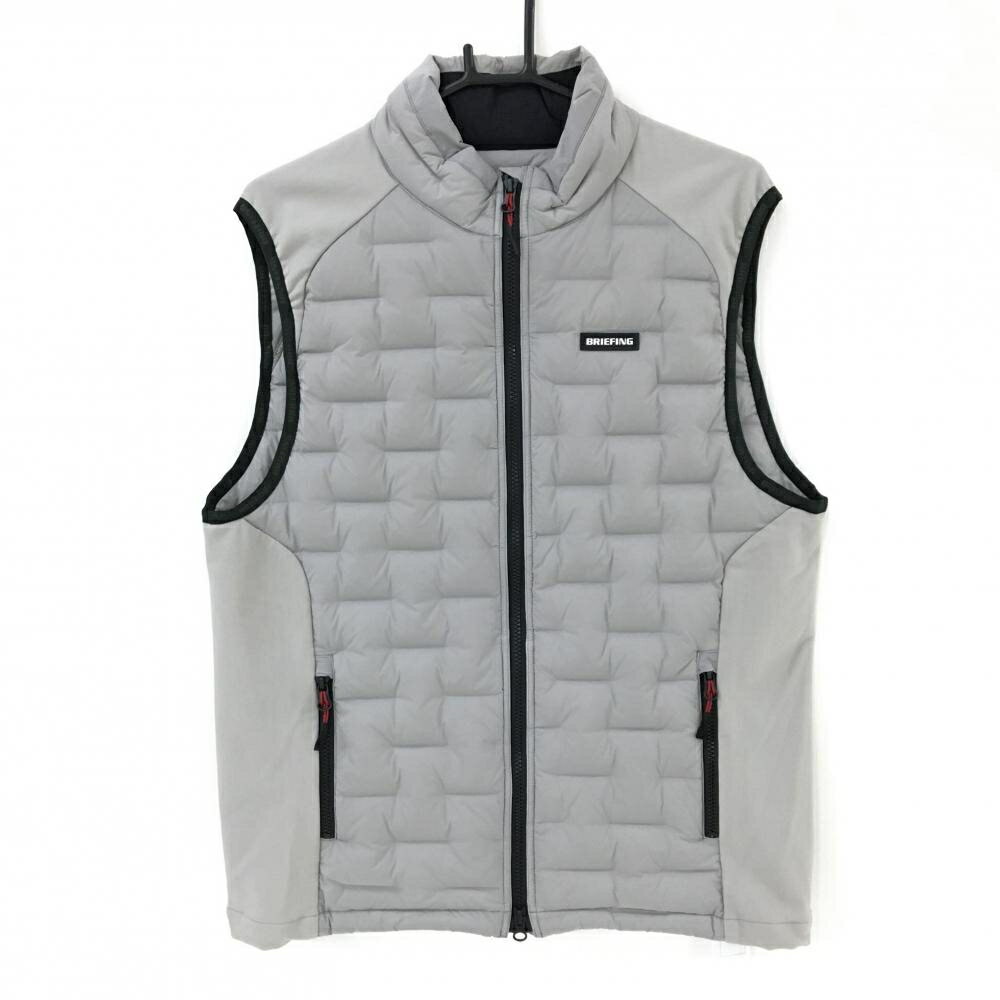 ブリーフィング ダウンベスト ライトグレー×黒 サイド切替 裏一部微起毛 裾ドローコード メンズ L ゴルフウェア BRIEFING