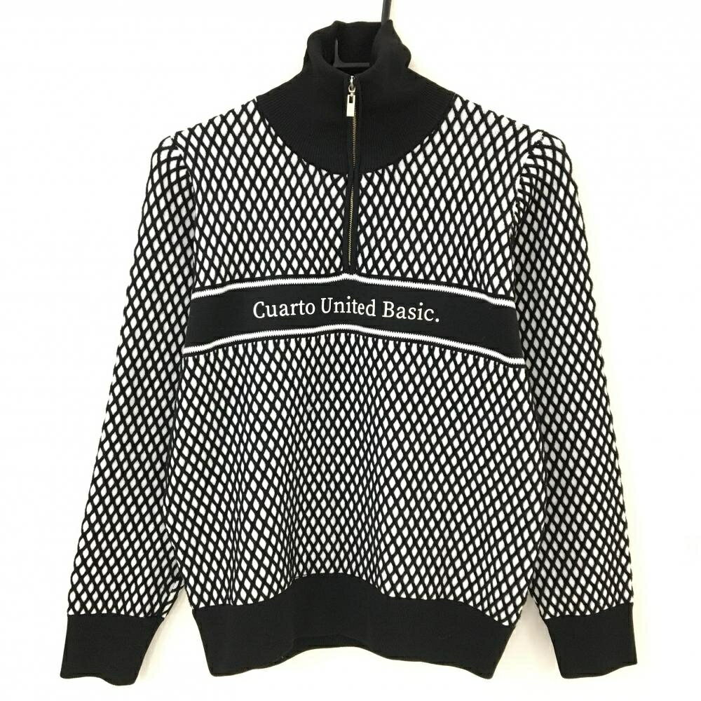 【超美品】クアルトユナイテッドベーシック ハイネックセーター 黒×白 ダイヤ柄 ハーフジップ レディー..