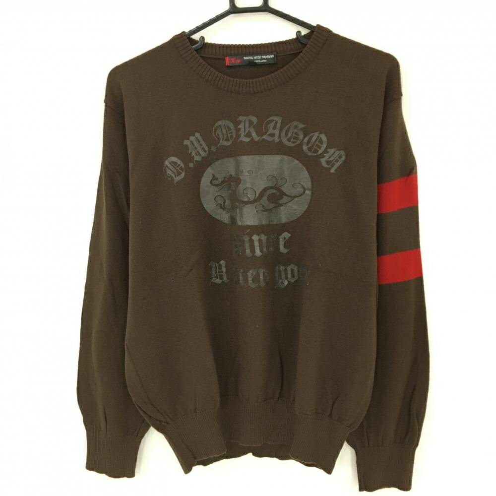 ダンスウィズドラゴン セーター ブラウン×レッド 袖ライン ウール100％ ニット メンズ 4(XL) ゴルフウェア Dance With Dragon