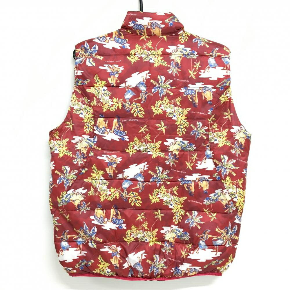【超美品】マンシングウェア 中綿ベスト レッド×イエロー 総柄 マリン柄 メンズ L ゴルフウェア Munsingwear