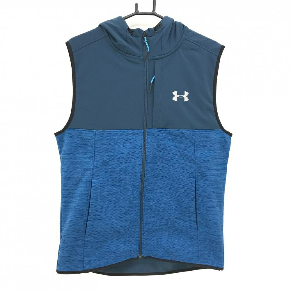 【美品】アンダーアーマー フード付アウターベスト ネイビー×ブルー 切替 裏起毛 メンズ XL/TG/EG ゴ...