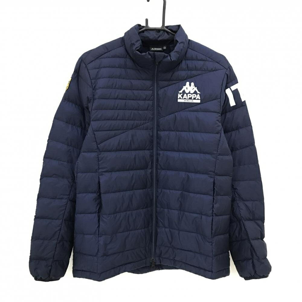 【美品】カッパ ダウンジャケット ネイビー 軽量 ロゴプリント メンズ O ゴルフウェア Kappa