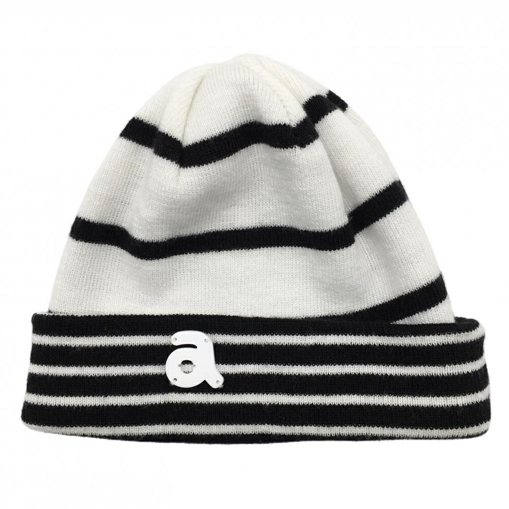 【美品】アルチビオ リバーシブルニット帽 白×黒 ボーダー ゴルフウェア archivio