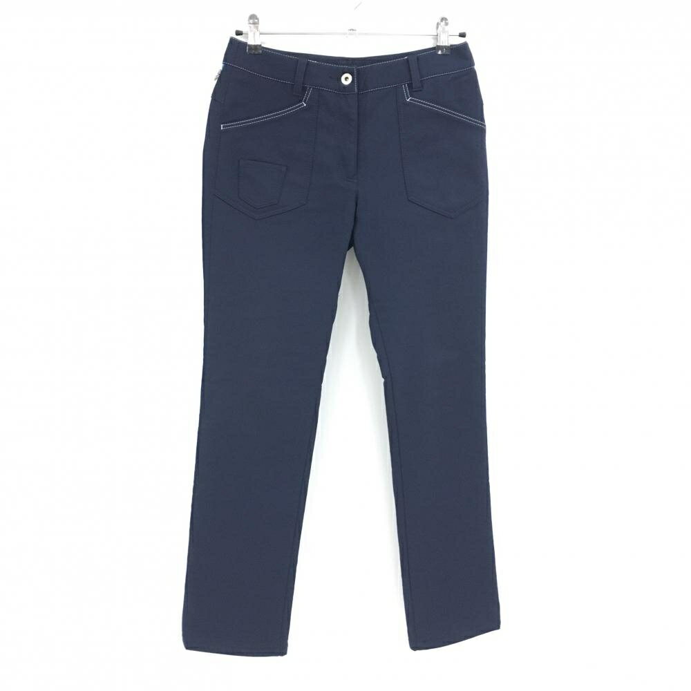 【美品】マンシングウェア パンツ ネイビー ステッチ白 裏起毛 ストレッチ レディース 9 ゴルフウェア Munsingwear