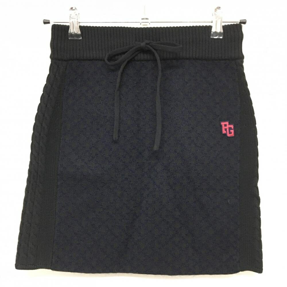 【超美品】パーリーゲイツ ニットスカート 黒×ダークネイビー 格子 サイドケーブル編み レディース 0(S..