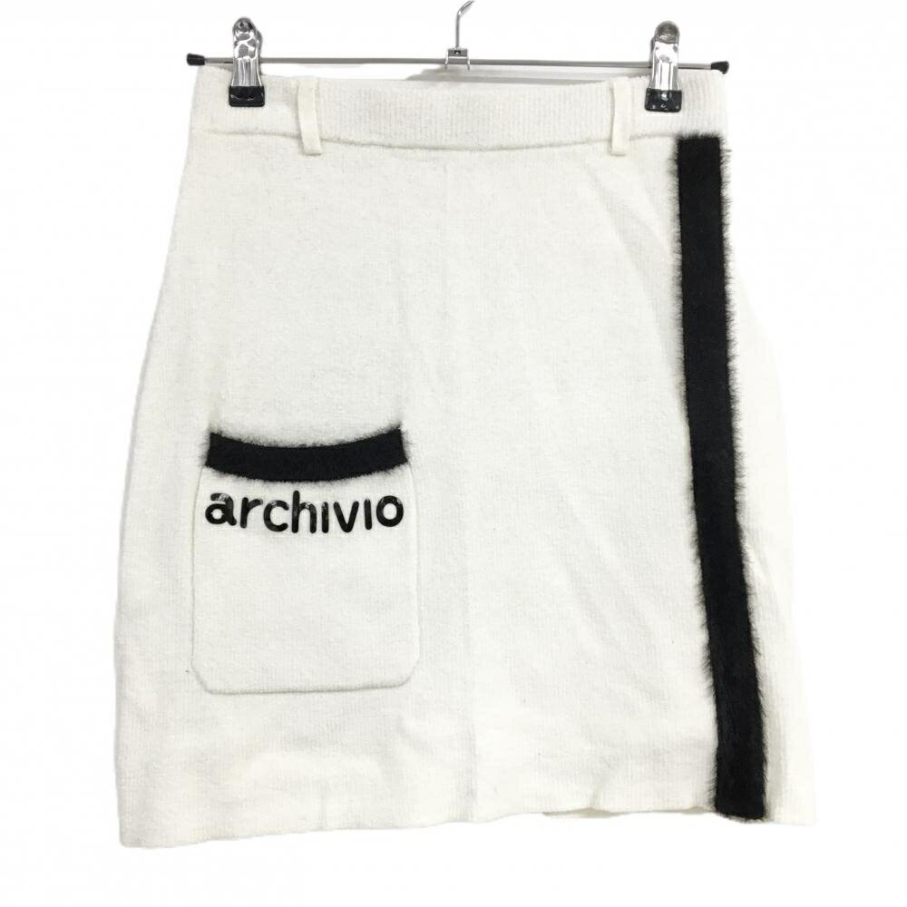 【超美品】アルチビオ ニットスカート 白×黒 ウエストゴム レディース 38(M) ゴルフウェア archivio