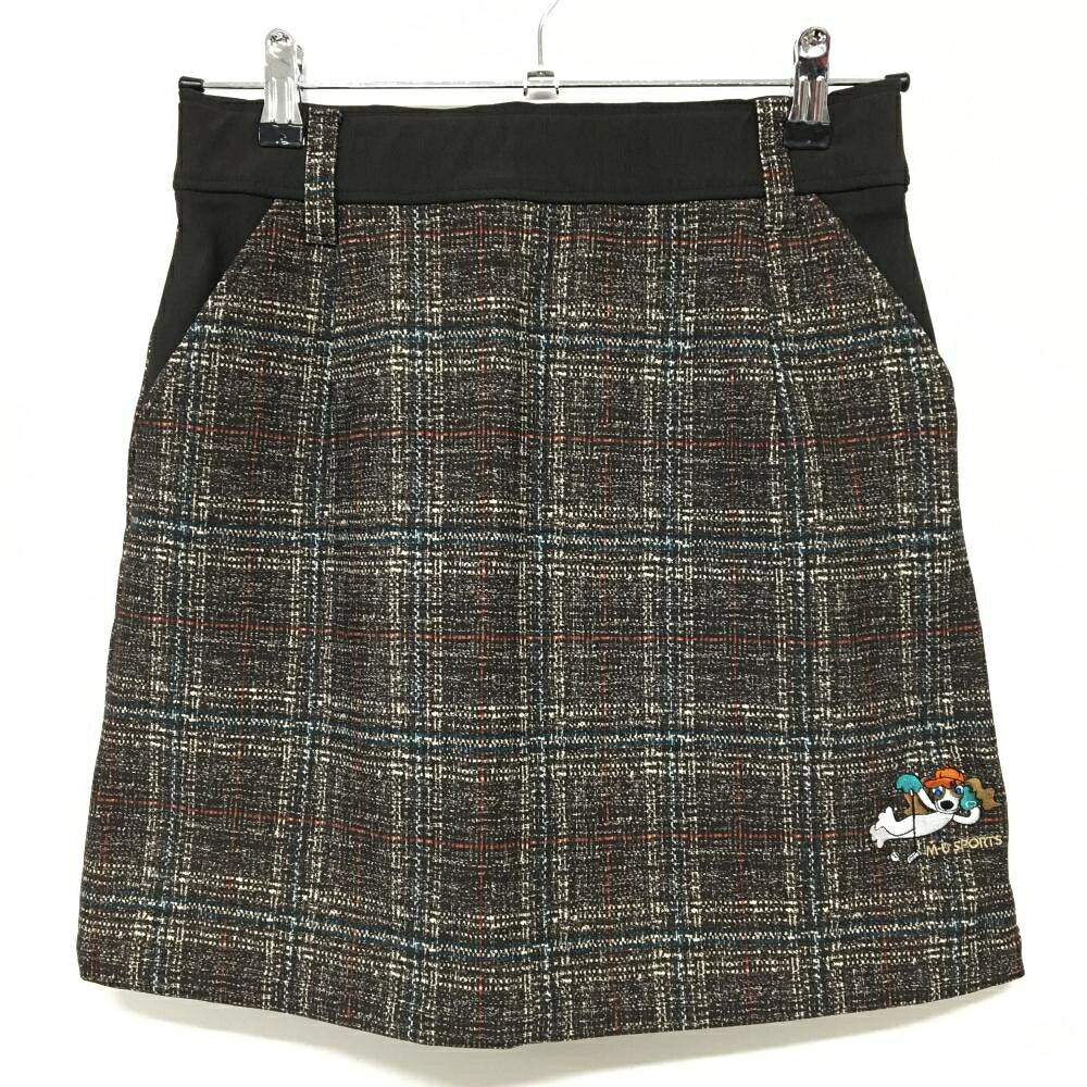 【超美品】MUスポーツ ストレッチスカート ダークブラウン×白 チェック風 裏起毛 レディース 40(M) ゴ..