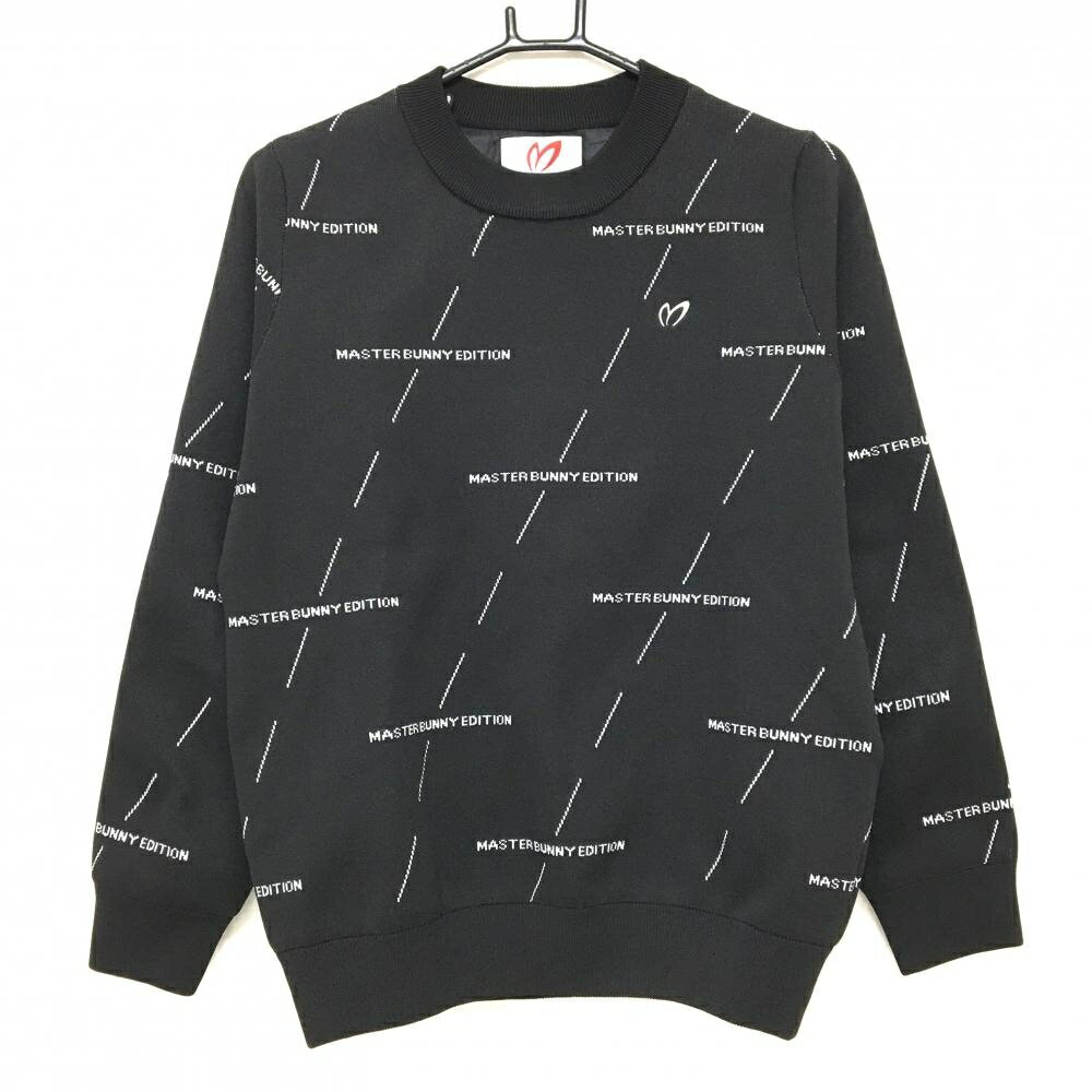 【超美品】マスターバニー セーター 黒×白 ロゴ総柄 裏地付き ニット レディース 2(L) ゴルフウェア 20..