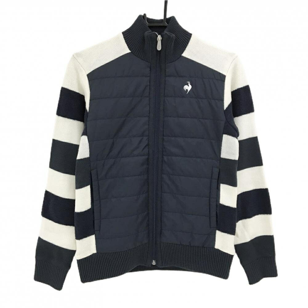 【新品】ルコックゴルフ 異素材中綿ジャケット ネイビー×白 一部ボーダー・ニット レディース S ゴルフウェア le coq sportif