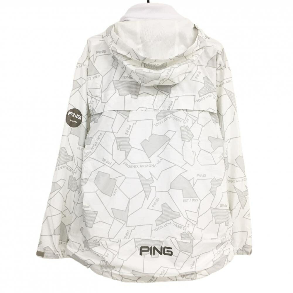 【美品】ピン ライナー付ジップパーカー 白×グレー 総柄 裏地付 裏地メッシュ メンズ L ゴルフウェア 2023年モデル PING