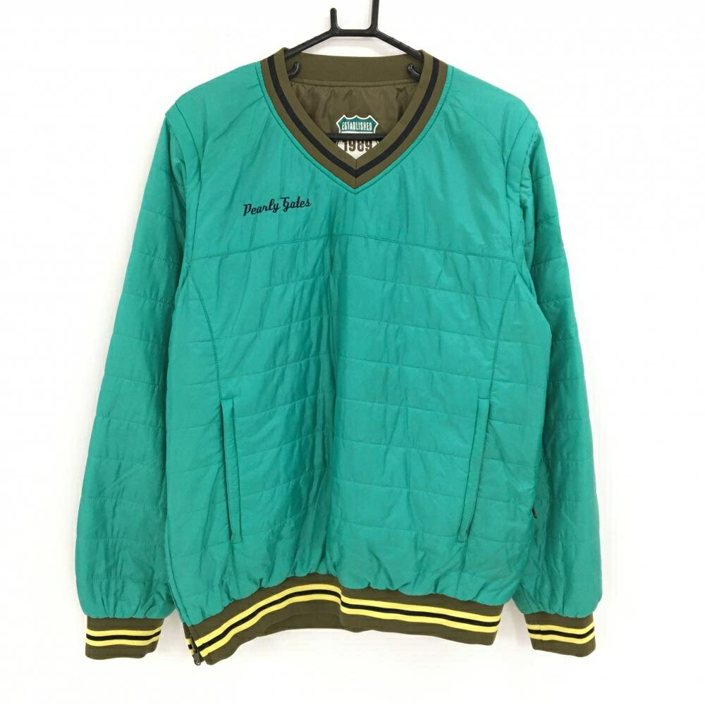 パーリーゲイツ 中綿リバーシブルスニード ブルーグリーン×カーキ 4WAY 袖着脱可 Vネック メンズ 5(L) ゴルフウェア PEARLY GATES