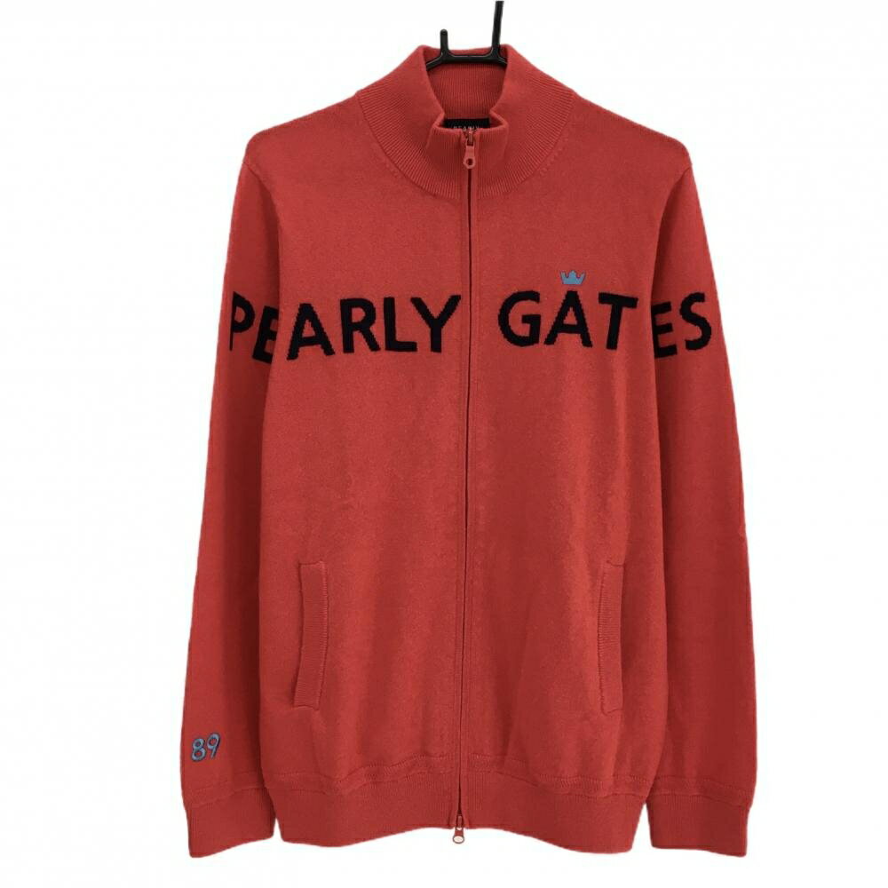 【超美品】パーリーゲイツ ニットジャケット レッド×ネイビー カシミヤ100％ ロゴ メンズ 6(XL) ゴルフウェア PEARLY GATES