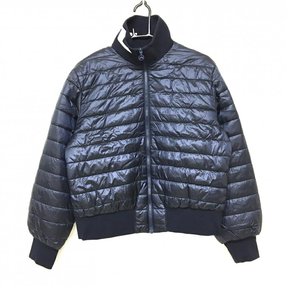 【超美品】ジェイリンドバーグ 中綿リバーシブルジャケット ネイビー×白 襟ロゴ 裏無地 レディース S ゴルフウェア J．LINDEBERG