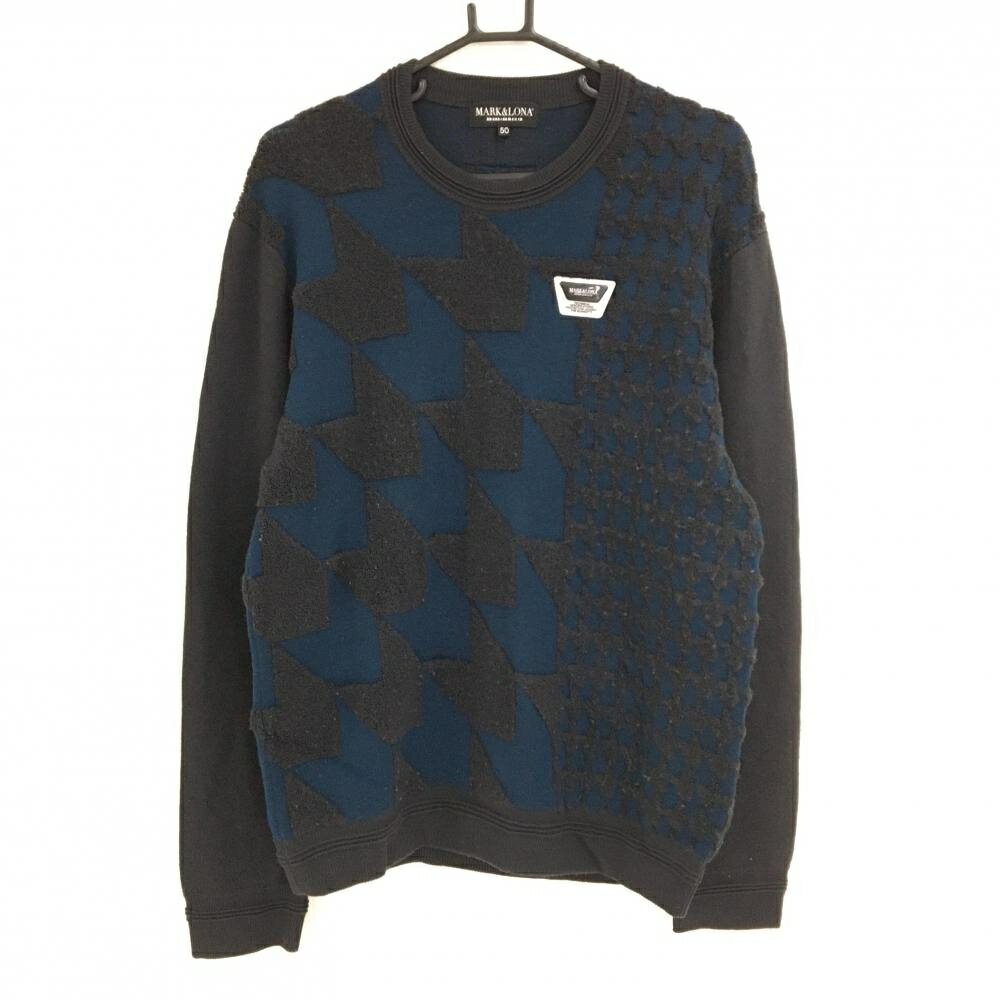 マークアンドロナ セーター ネイビーブルー系×ダークグレー 身頃千鳥格子 ニット メンズ 50(XL) ゴルフ..