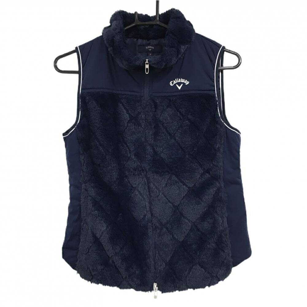 【美品】キャロウェイ 切替中綿ベスト ネイビー×白 一部ボア レディース M ゴルフウェア Callaway
