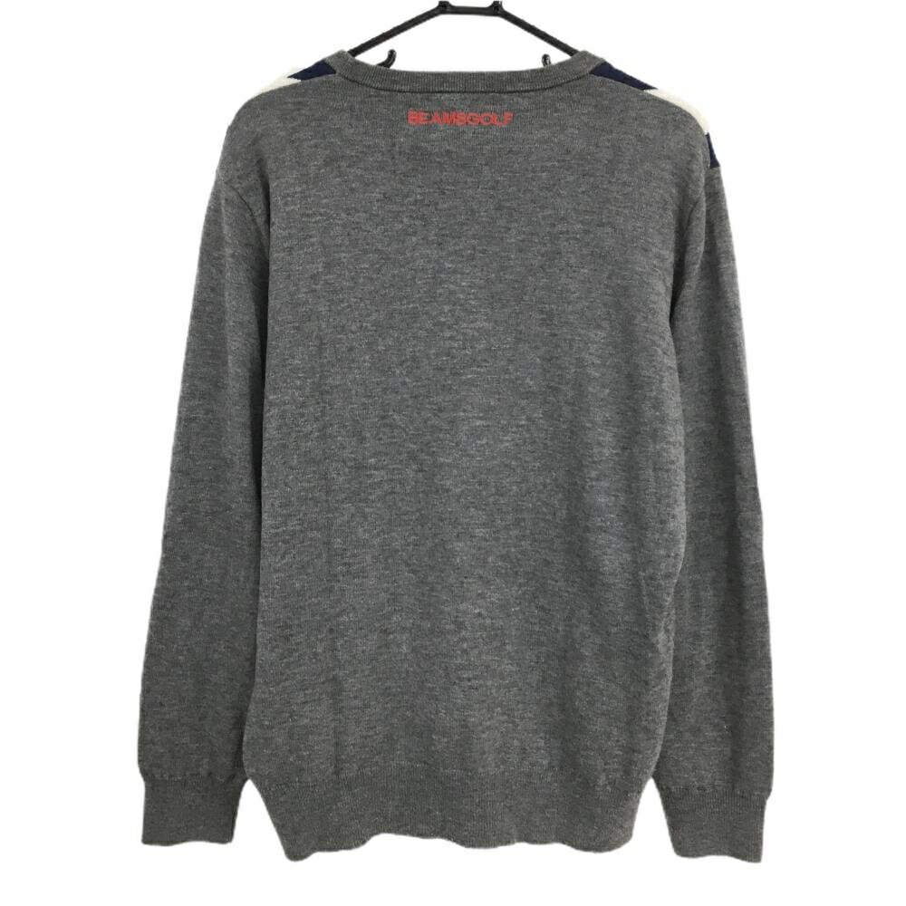 ビームスゴルフ 裏地付セーター グレー×ネイビー 前身頃アーガイル柄 ウール混 ニット メンズ XL ゴルフウェア BEAMS GOLF