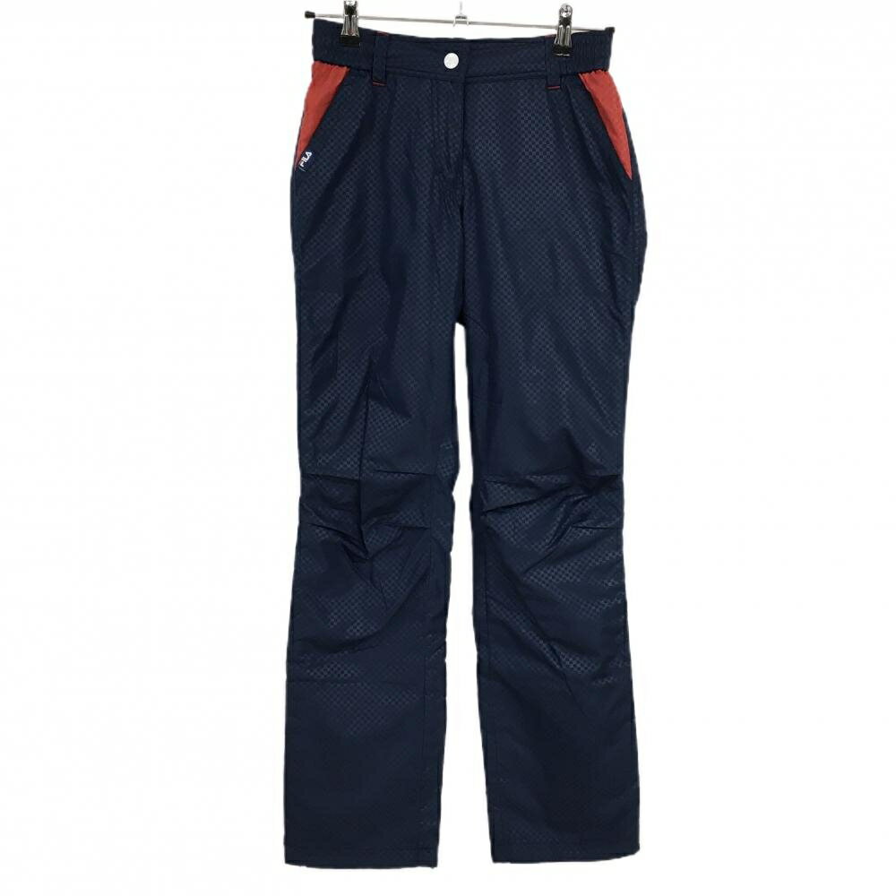 【美品】フィラゴルフ 中綿パンツ ネイビー×レッド ブロックチェック地模様 レディース M ゴルフウェア FILA GOLF