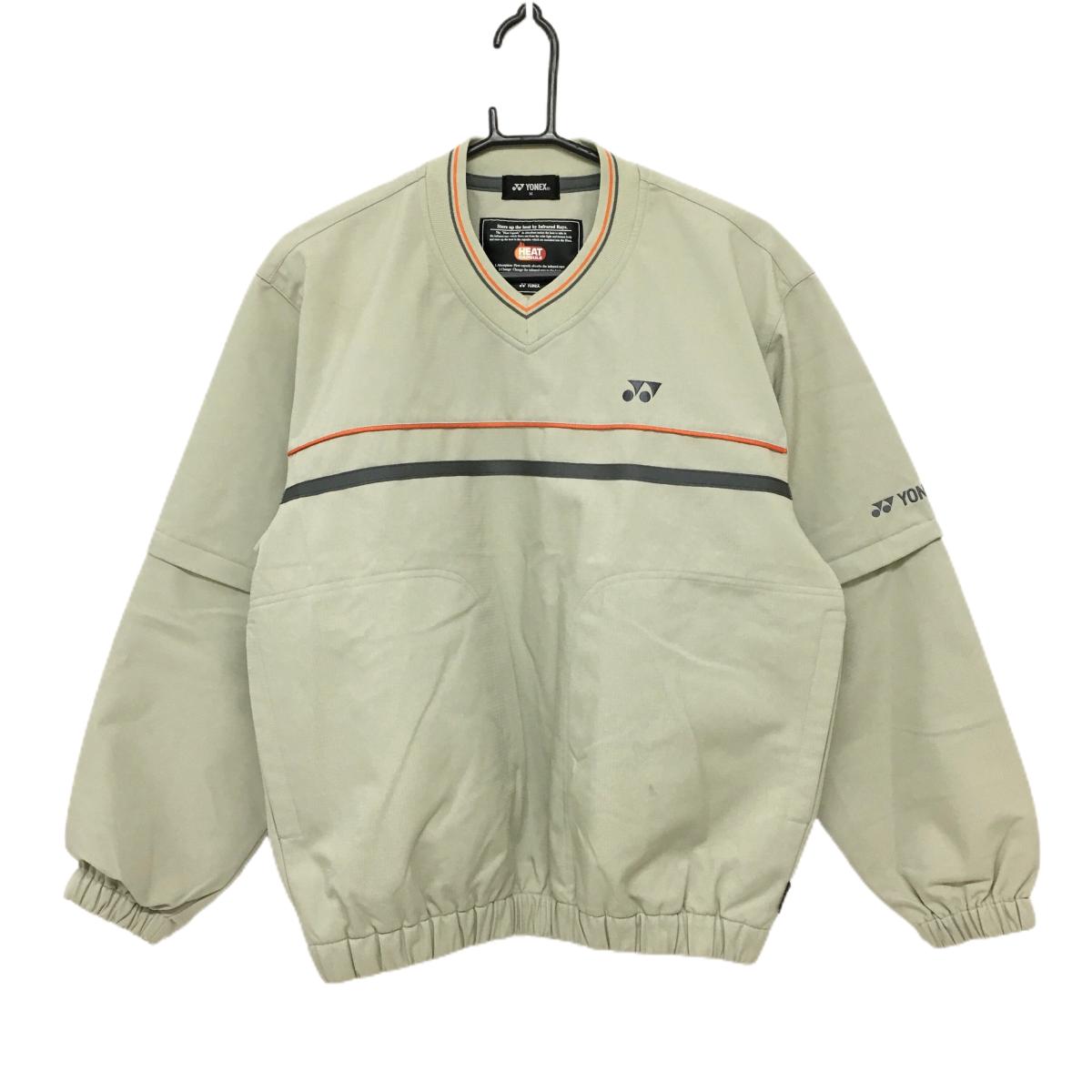 ヨネックス 2WAYスニード グリーングレー ×オレンジ 地模様 胸元パイピングライン 袖着脱可 裏起毛 メンズ M ゴルフウェア YONEX