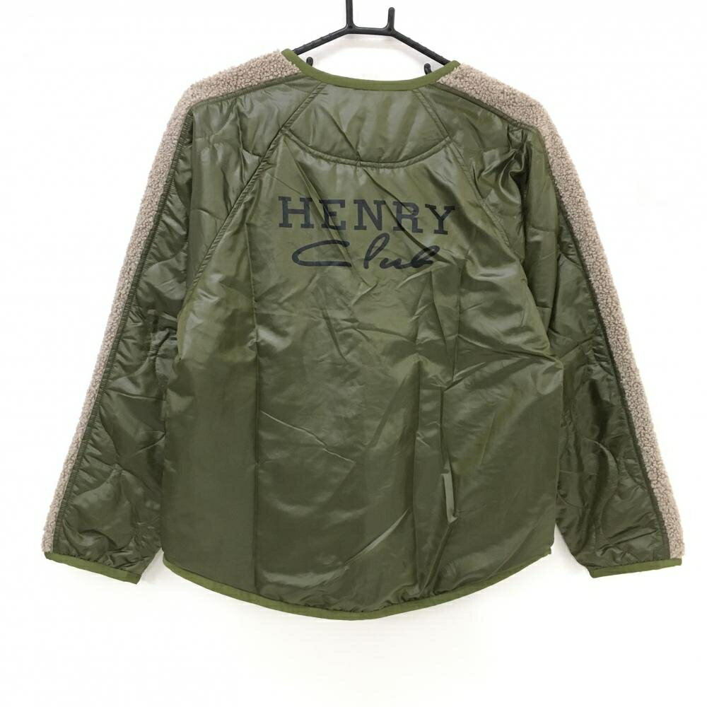 【美品】ヘンリークラブ 異素材中綿ジャケット カーキ×グレー シリコンロゴ 裏起毛 レディース 42(L) ゴルフウェア HENRY Club