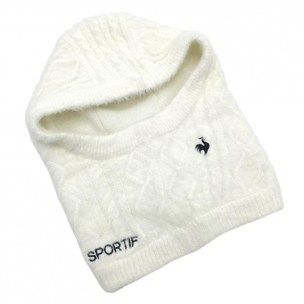 【超美品】ルコック フード付ネックウォーマー 白 ロゴ刺しゅう ニット バラクラマ F ゴルフウェア le ..