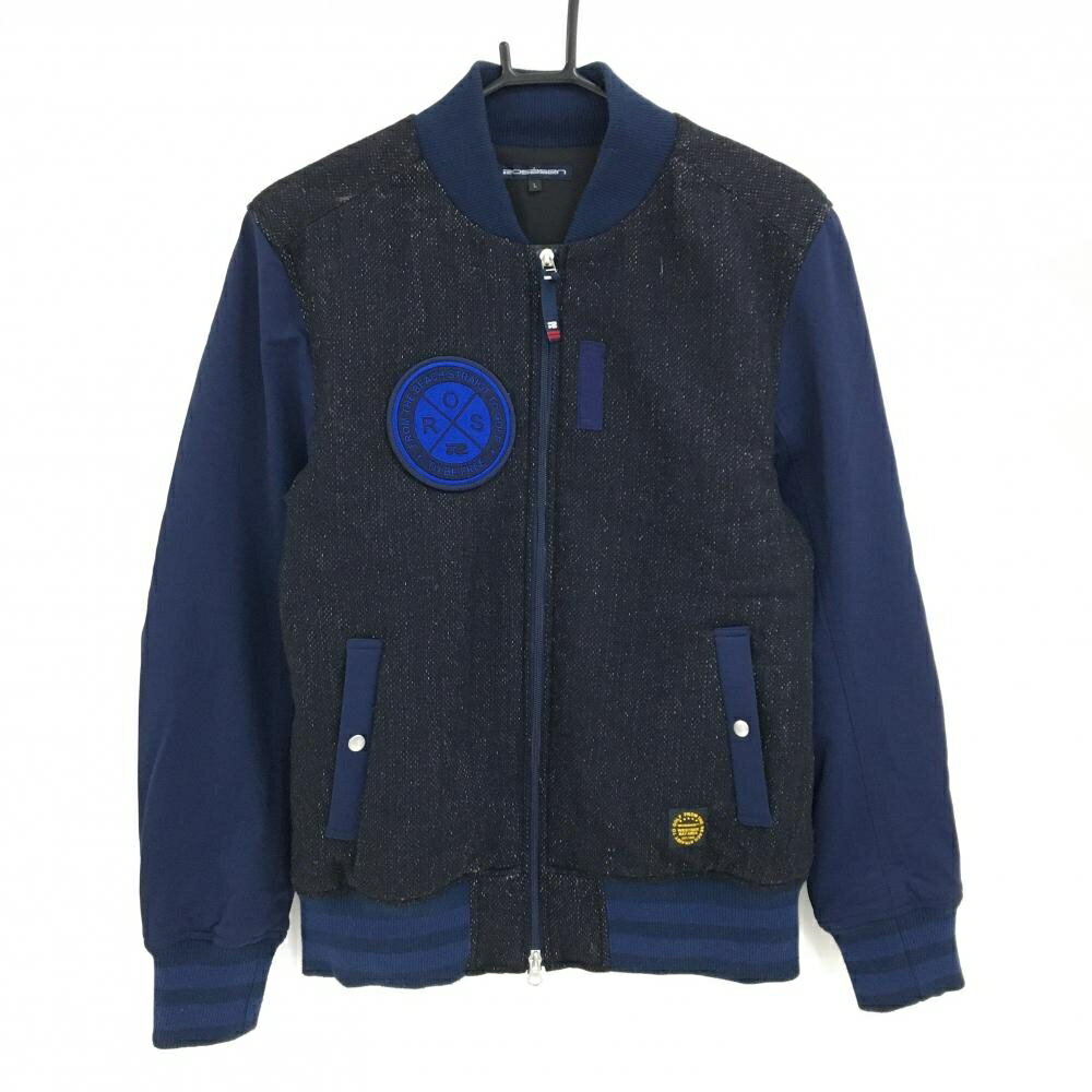 【超美品】ロサーセン 中綿ジャケット 黒×ネイビー 身頃ラメ ブルゾン メンズ L ゴルフウェア Rosasen