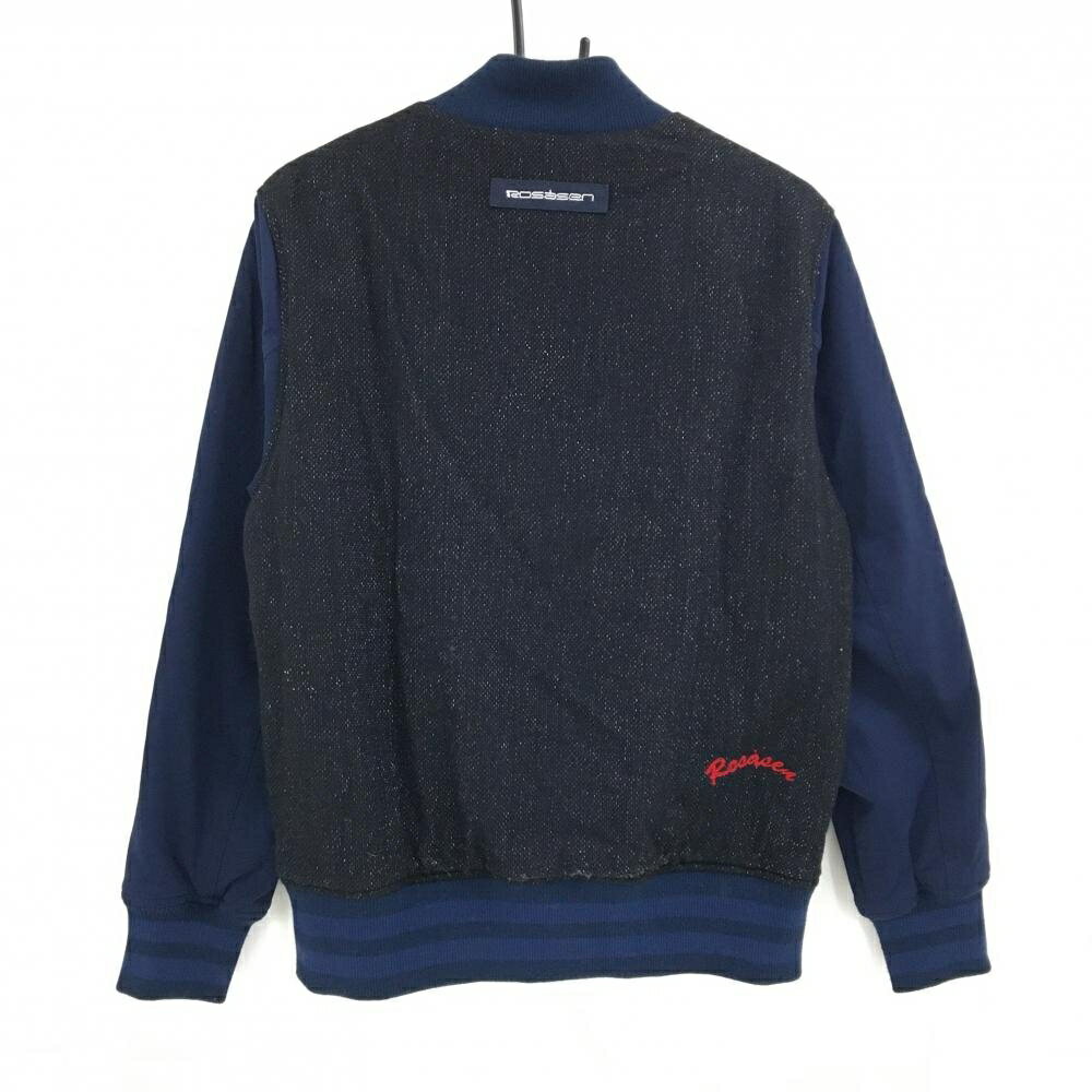 【超美品】ロサーセン 中綿ジャケット 黒×ネイビー 身頃ラメ ブルゾン メンズ L ゴルフウェア Rosasen