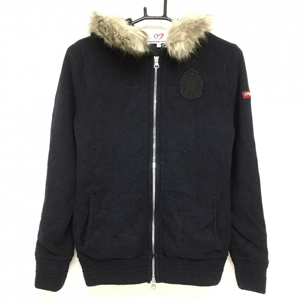 マスターバニー ニットジップパーカー ネイビー ファー着脱可 ジャケット 裏地 レディース 1(M) ゴルフウェア MASTER BUNNY EDITION