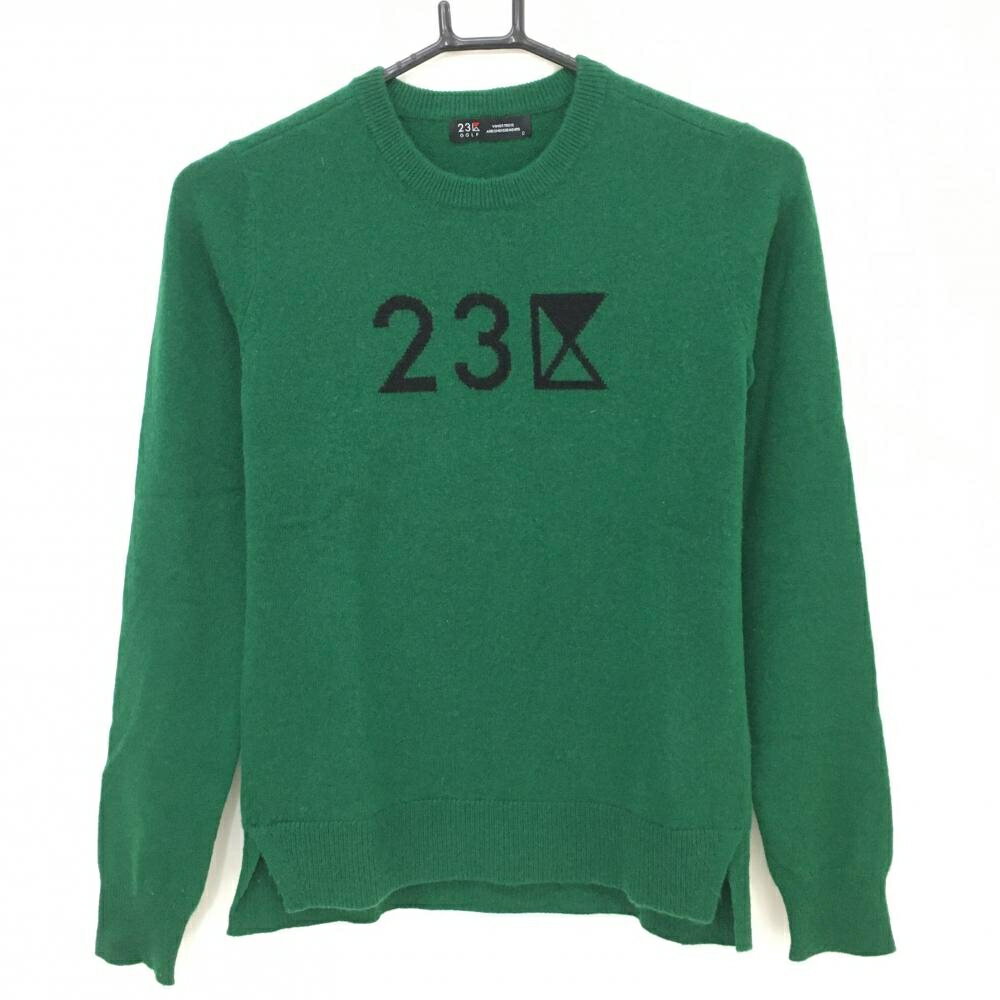 【美品】23区ゴルフ セーター グリーン×黒 フロントロゴ ウール・カシミヤ混 ニット レディース 0(S) ..
