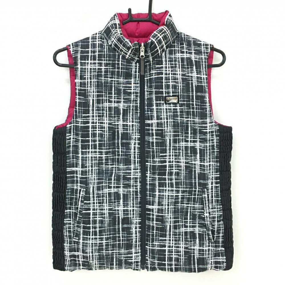 ランバンスポール リバーシブルダウンベスト 黒×白 総柄 サイド切替 裏ピンク無地 レディース 38(M) ゴ..