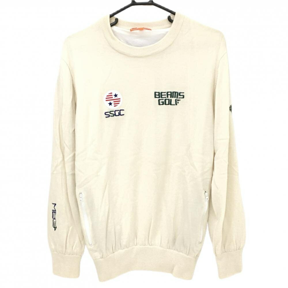 【美品】ビームスゴルフ セーター アイボリー ウール100％ 裏地付 ポケット内蓄熱裏地 ニット メンズ L ゴルフウェア BEAMS GOLF