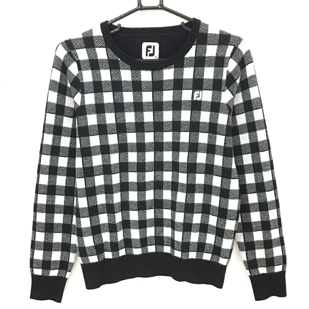 【美品】フットジョイ セーター 黒×白 チェック ニット レディース M ゴルフウェア FootJoy