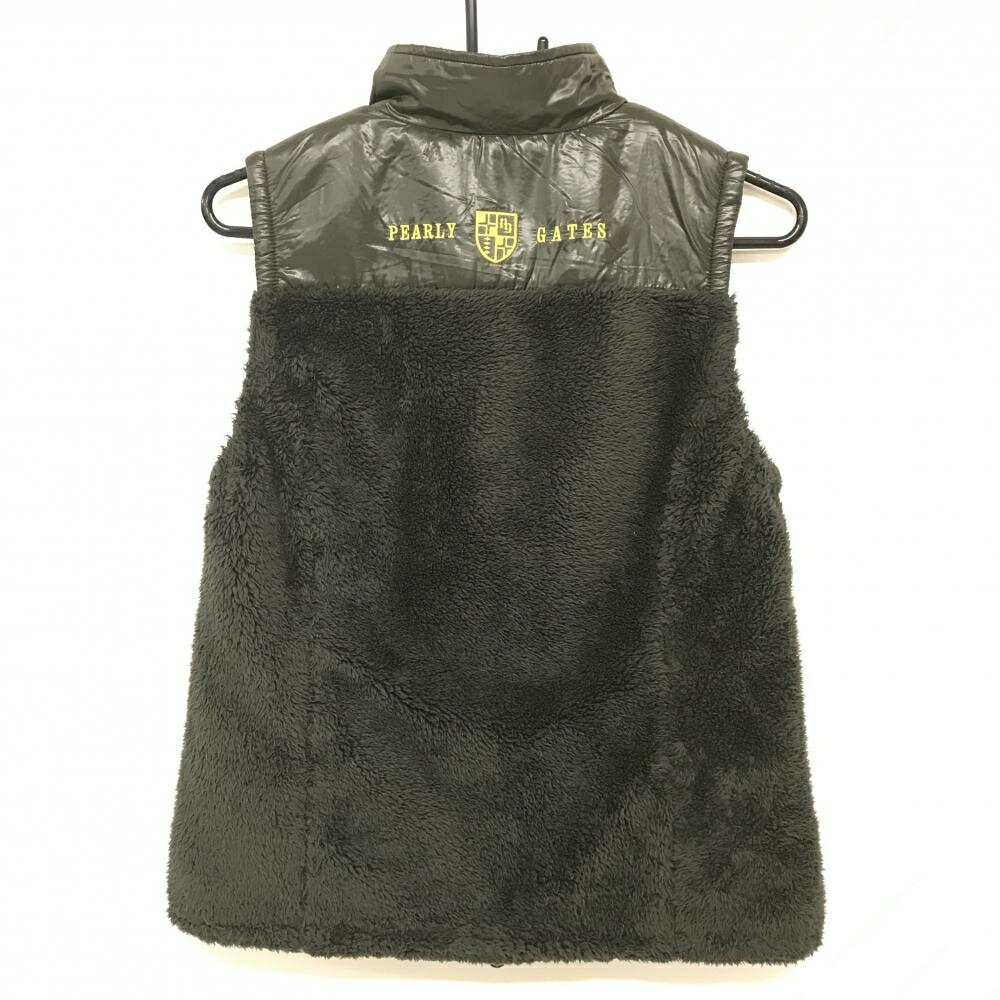 パーリーゲイツ 中綿切替ベスト カーキ 背面ボア ロゴイエロー レディース 1(M) ゴルフウェア PEARLY GATES