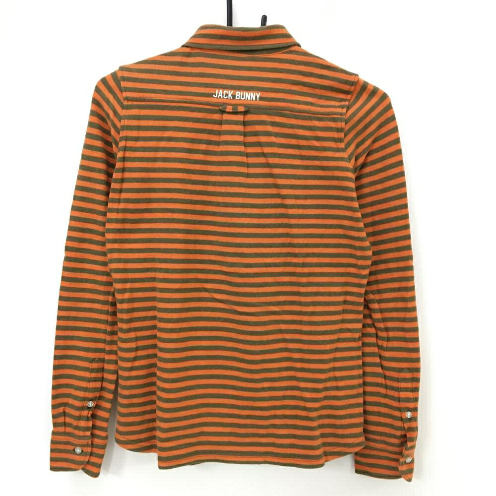 レオナード 楽天市場店のジャックバニー 長袖シャツ オレンジ×カーキ ボーダー ボタンダウン レディース 0(S) ゴルフウェア Jack Bunny｜アングル2