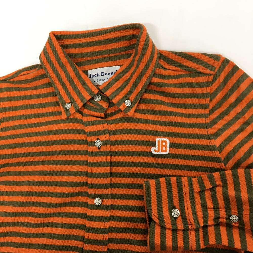 レオナード 楽天市場店のジャックバニー 長袖シャツ オレンジ×カーキ ボーダー ボタンダウン レディース 0(S) ゴルフウェア Jack Bunny｜アングル3